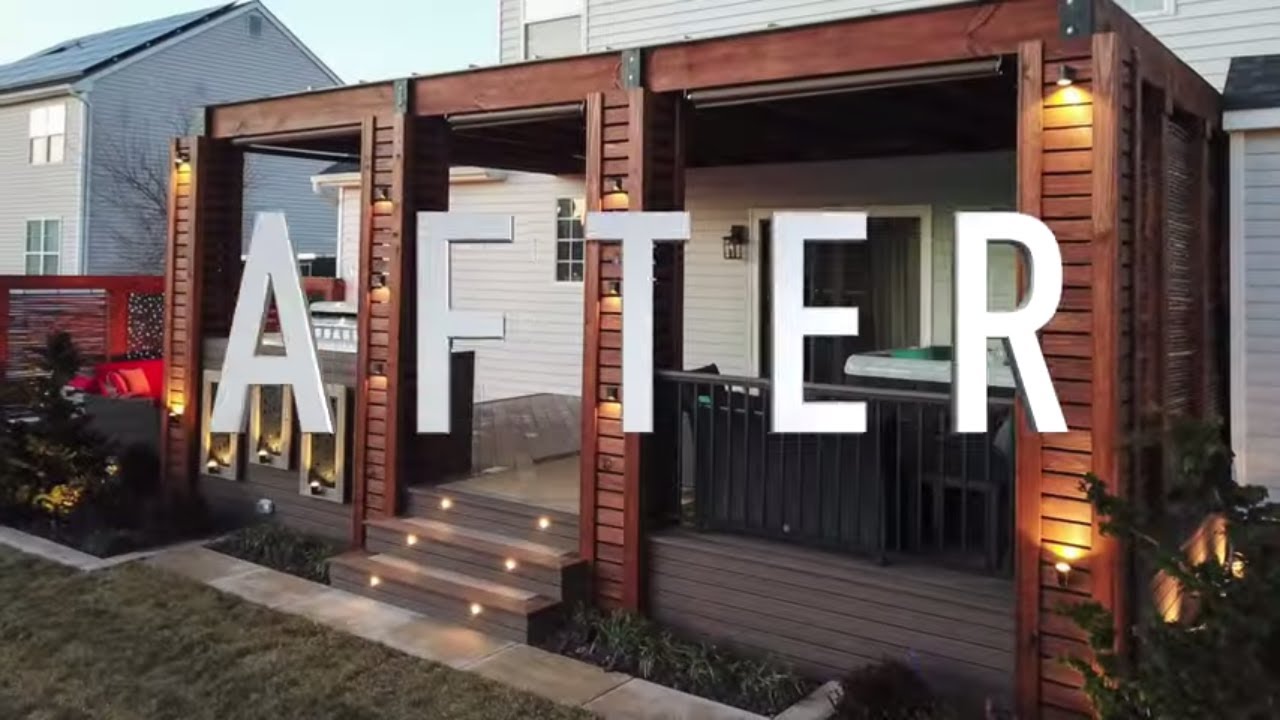 Modern Deck, Pergola, Patio and Fire Pit Full Build Time Lapse- Zen Backyard Transformation 2021