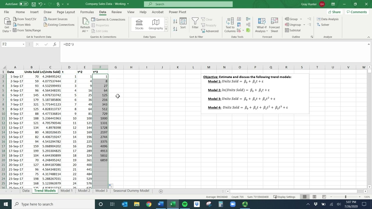 Estimating Simple Trend Forecasting Regression Models using the Data Analysis ToolPak in Excel.