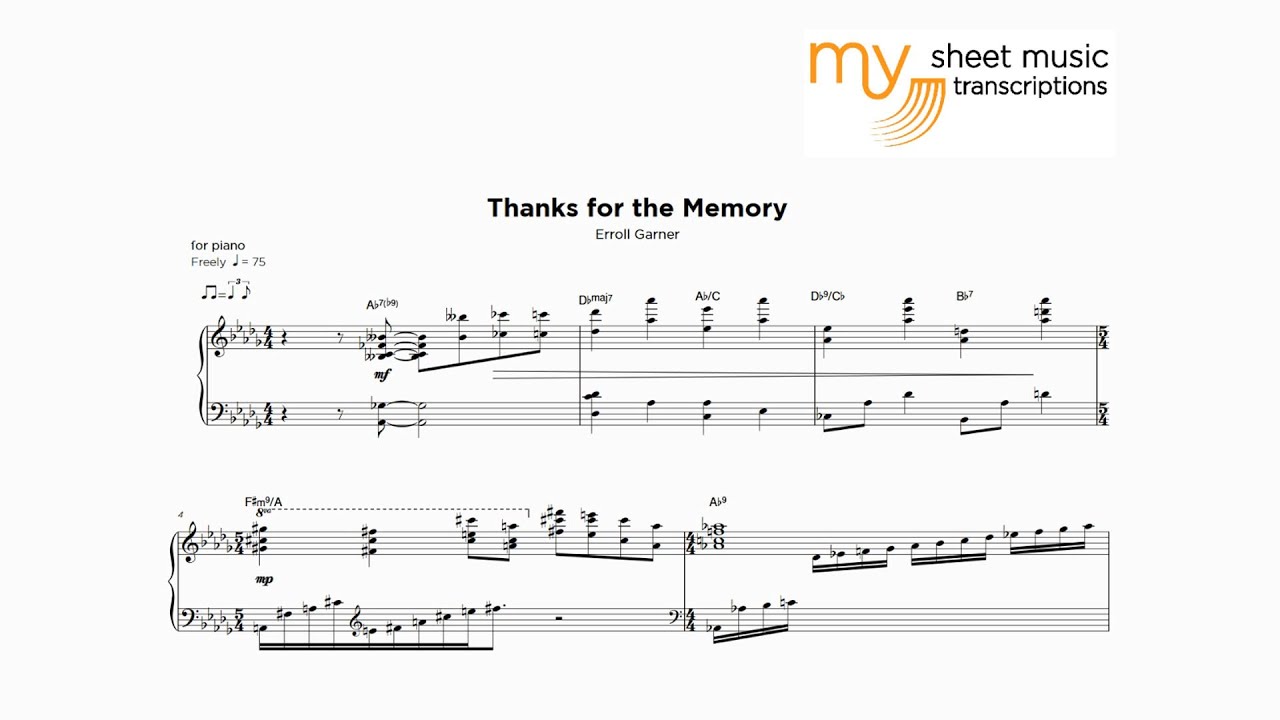 Erroll Garner - Thanks for the Memory (Jazz Transcription)