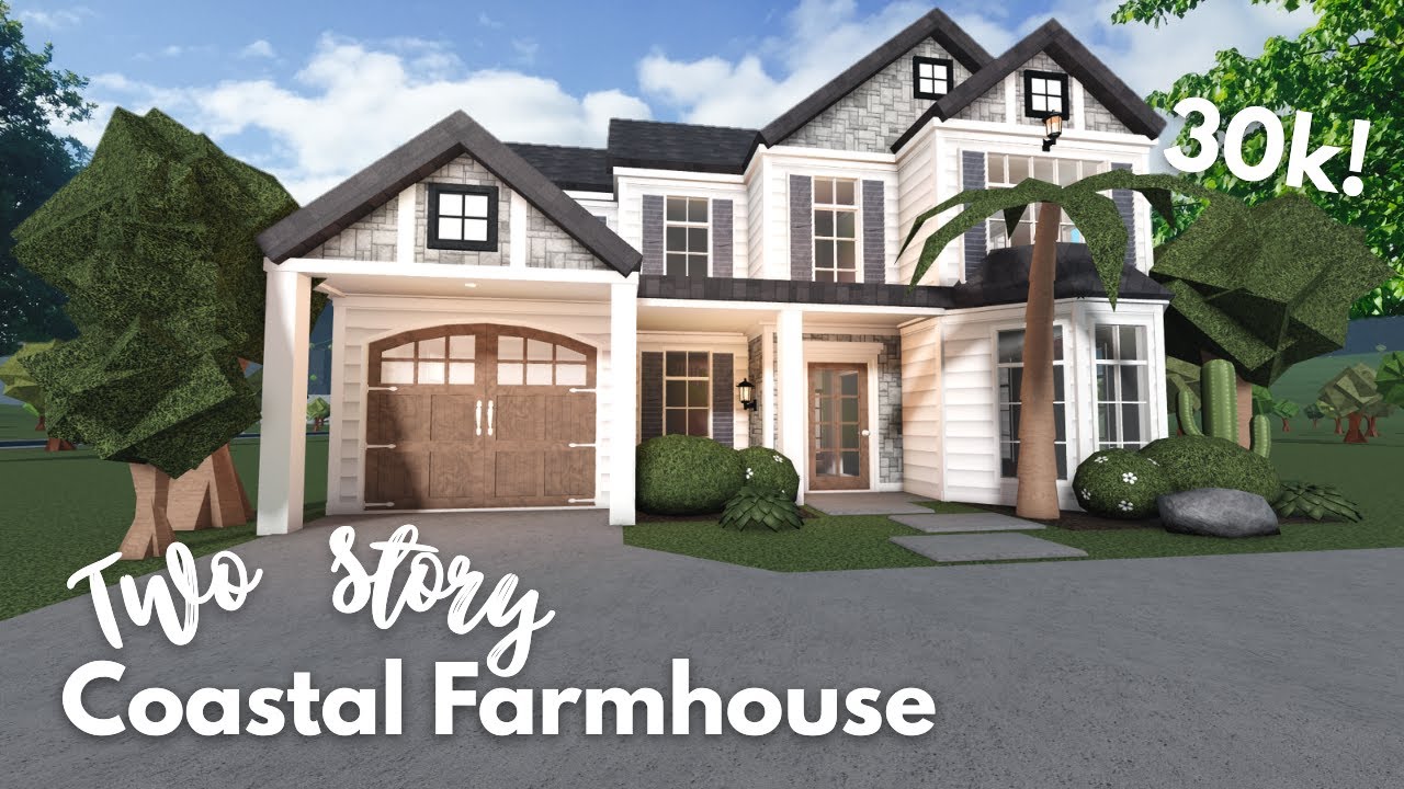 30k! two story coastal modern farmhouse 🫧 bloxburg no advanced placing exterior build tutorial!