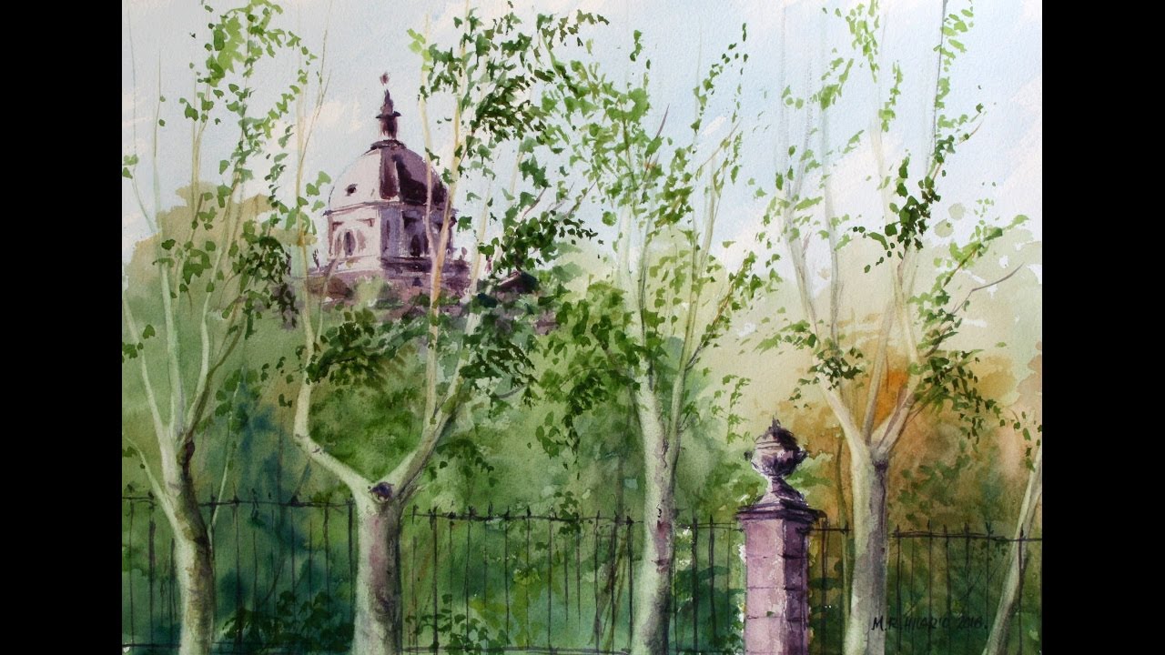 Pintando árboles en acuarela 2  La Almudena  Taller de acuarela de Hilario  Youtube