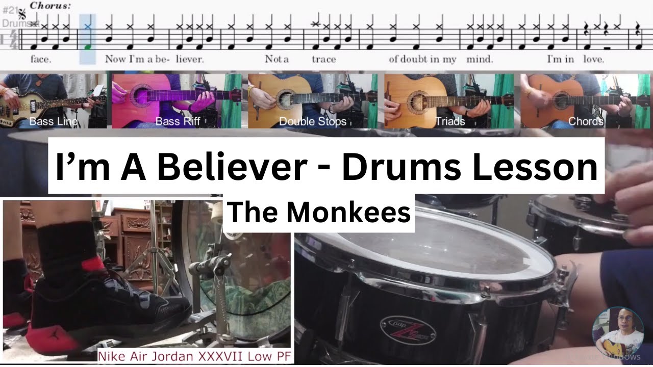 I'm A Believer - The Monkees - In simplest Drum beat - Quarter Note Beat No1 Application @TeacherBob