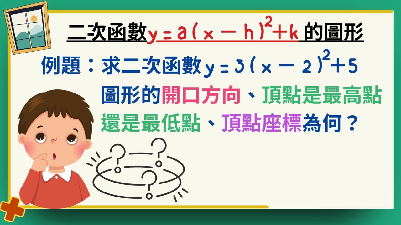 【完全制霸二次函數】圖形與係數的關係｜開口方向｜對稱軸｜頂點座標｜平移