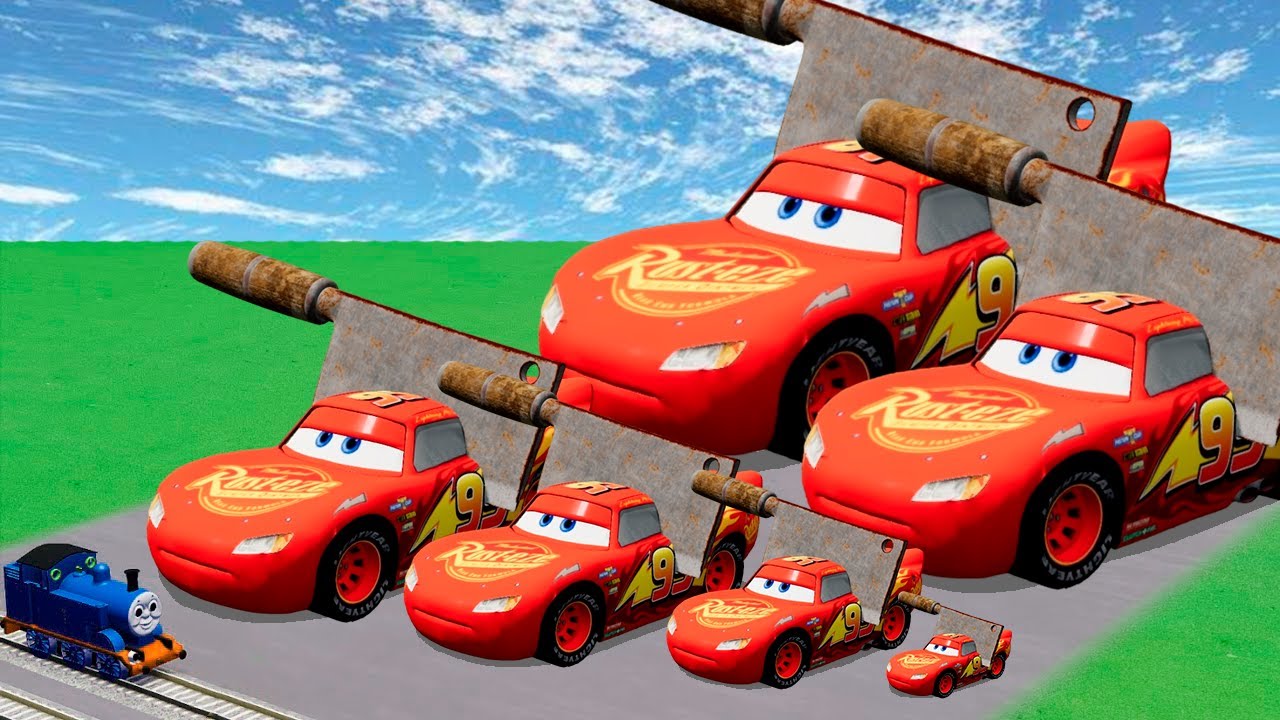 Big & Small Lightning McQueen with Knife VS Train | BeamNG.drive