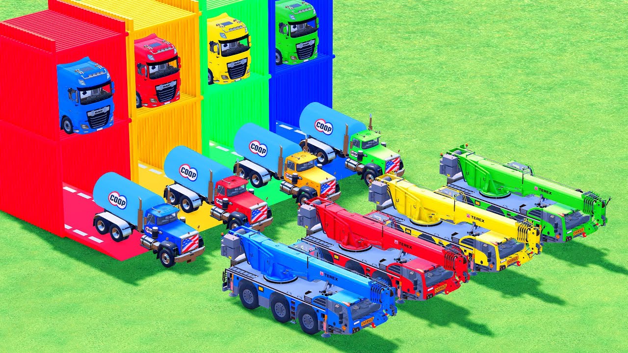 Garage with Colors - ALL MIXER TRUCK WITH DOUBLE FLATBED TRAILER TRUCK, SCANIA, MACK #39 - FS22
