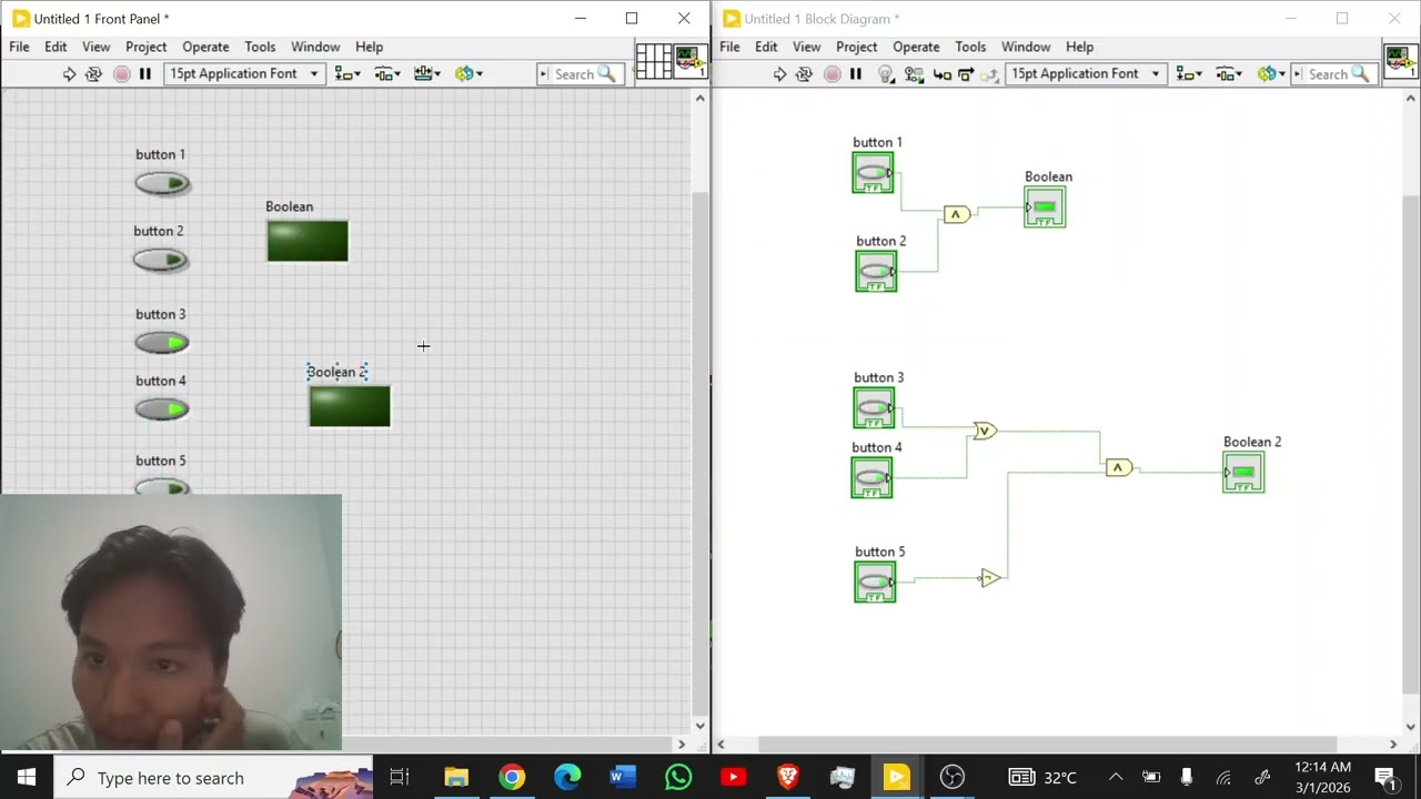 Simulasi penggunaan 2 atau lebih gerbang logika di labview