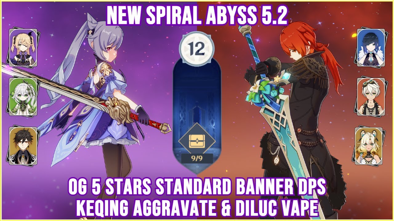 NEW Spiral Abyss 5.2 - Keqing Aggravate x Diluc Vape Floor 12 Full Star Clear | Genshin Impact