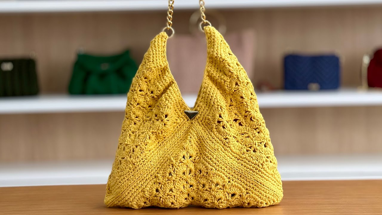 Bolsa em crochê estilo Hobo tamanho G
