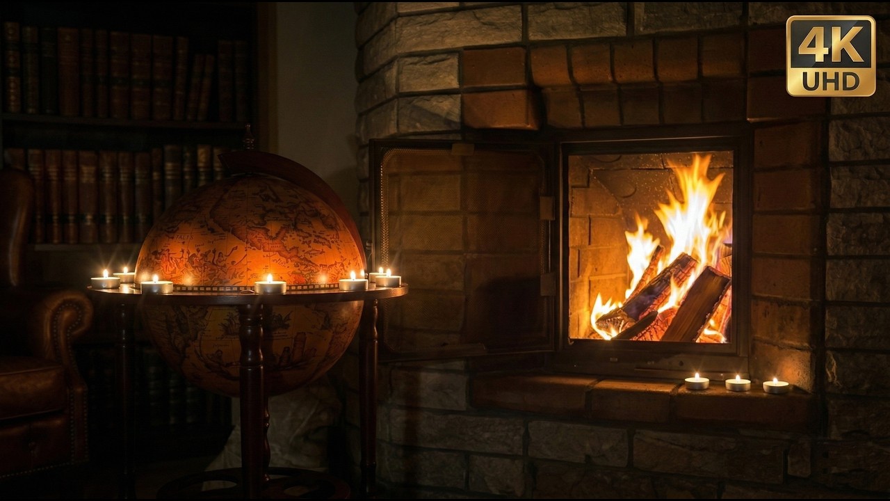Real Fireplace, Globe & Candles | 4K ASMR Study Ambience (No AI)
