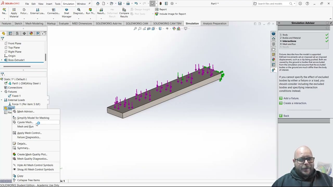 SolidWorks Static Simulation for Beginners | Stress & Displacement Analysis Tutorial