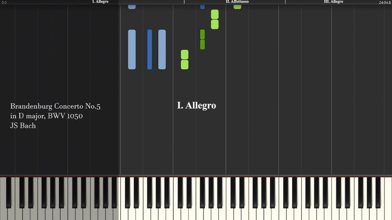Brandenburg Concerto No.5 in D Major BWV 1050 - JS Bach - Synthesia Piano Tutorial