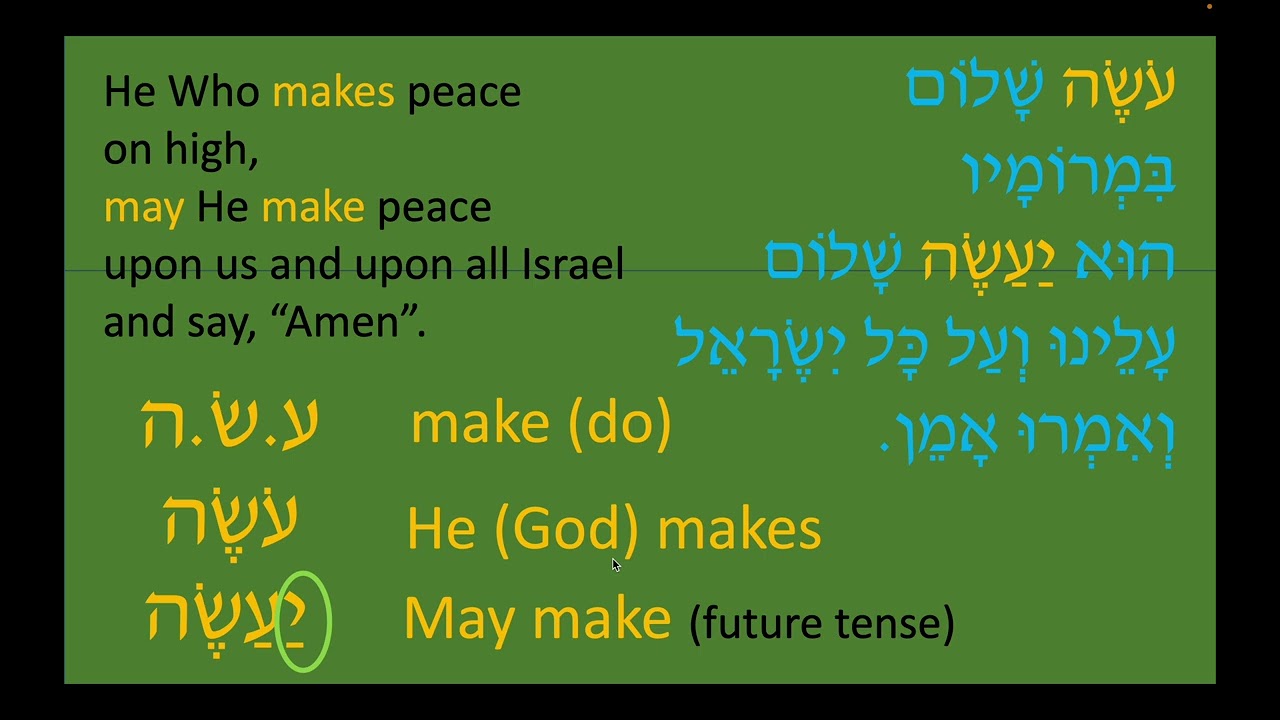 Hebrew for Prayer:  Oseh Shalom עֹשֶֹה שָלוֹם
