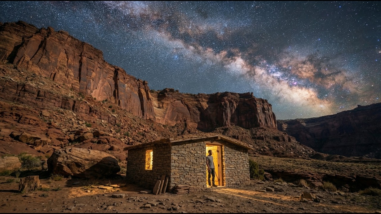 Building a house in the Canyon (ASMR) Man built a secret stone shelter inside a rock wall by himself