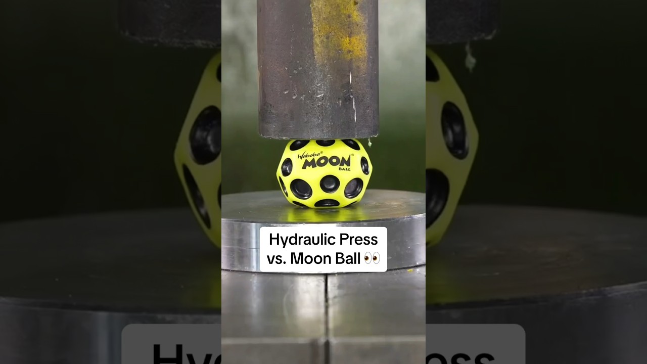 Moon Balls bounce high, but are no match for a hydraulic press 😅 #moonball #waboba #hydraulicpress