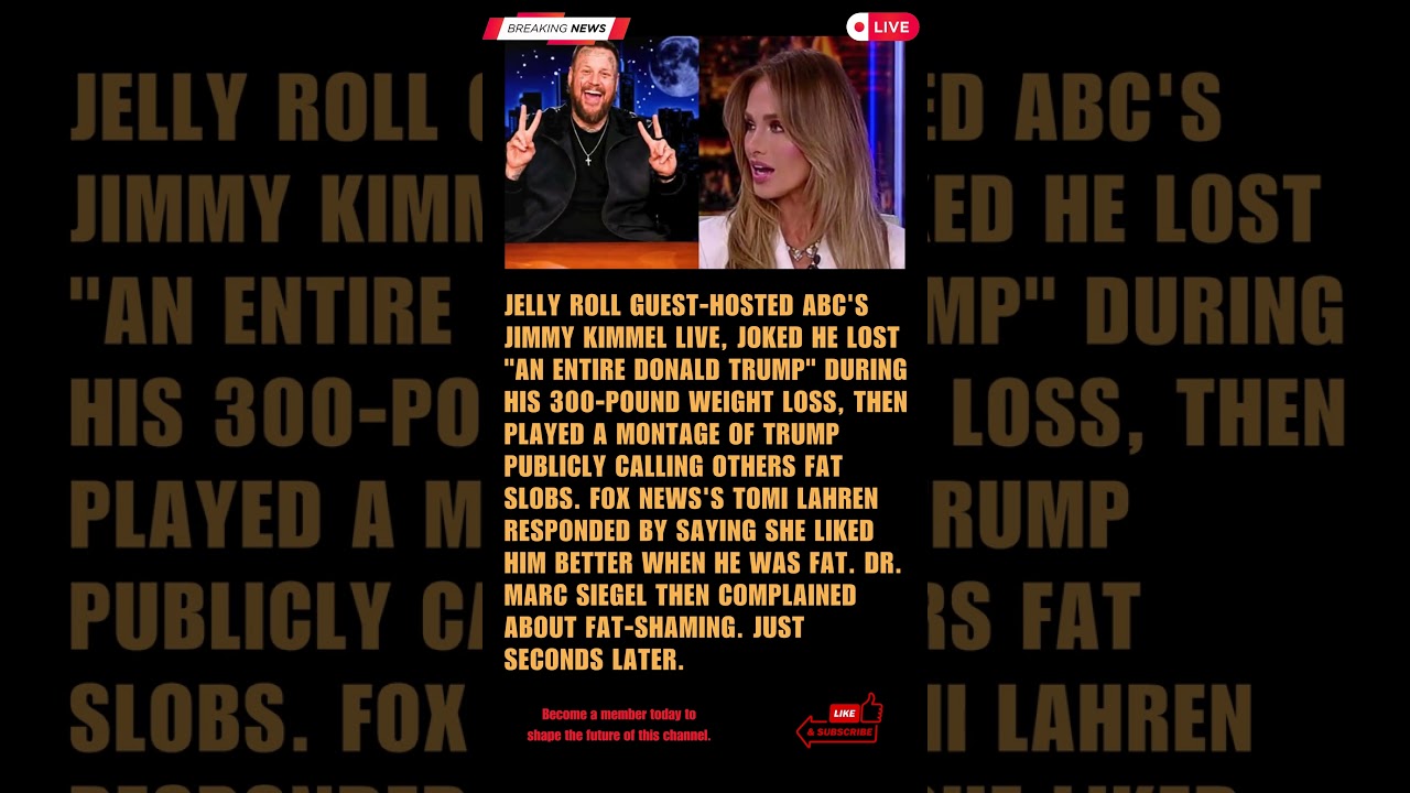 Jelly Roll Mocks Trump's Weight on Jimmy Kimmel Live as Fox News's Tomi Lahren Fat Shames Him Back