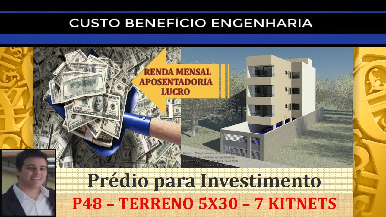 Prédio P48 - 7 kitnets de 40m² - 4 Pavimentos - Terreno 5x30