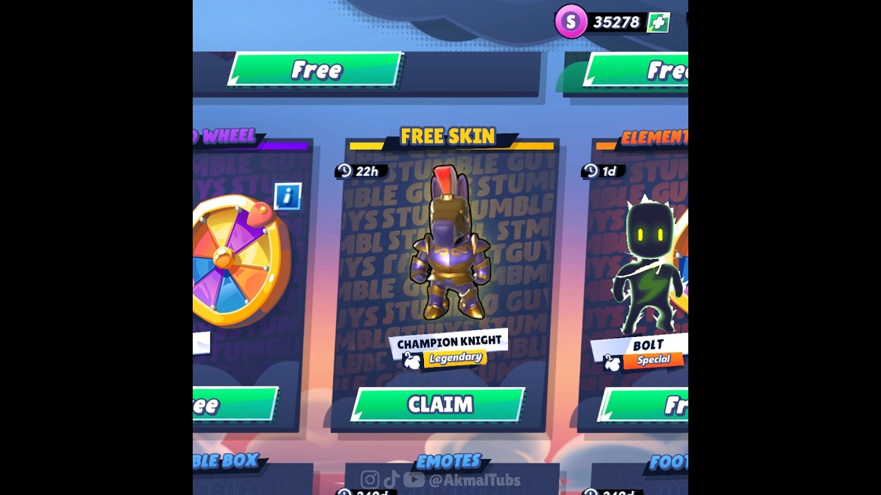FREE SKIN CHAMPION KNIGHT STUMBLE GUYS 🔥