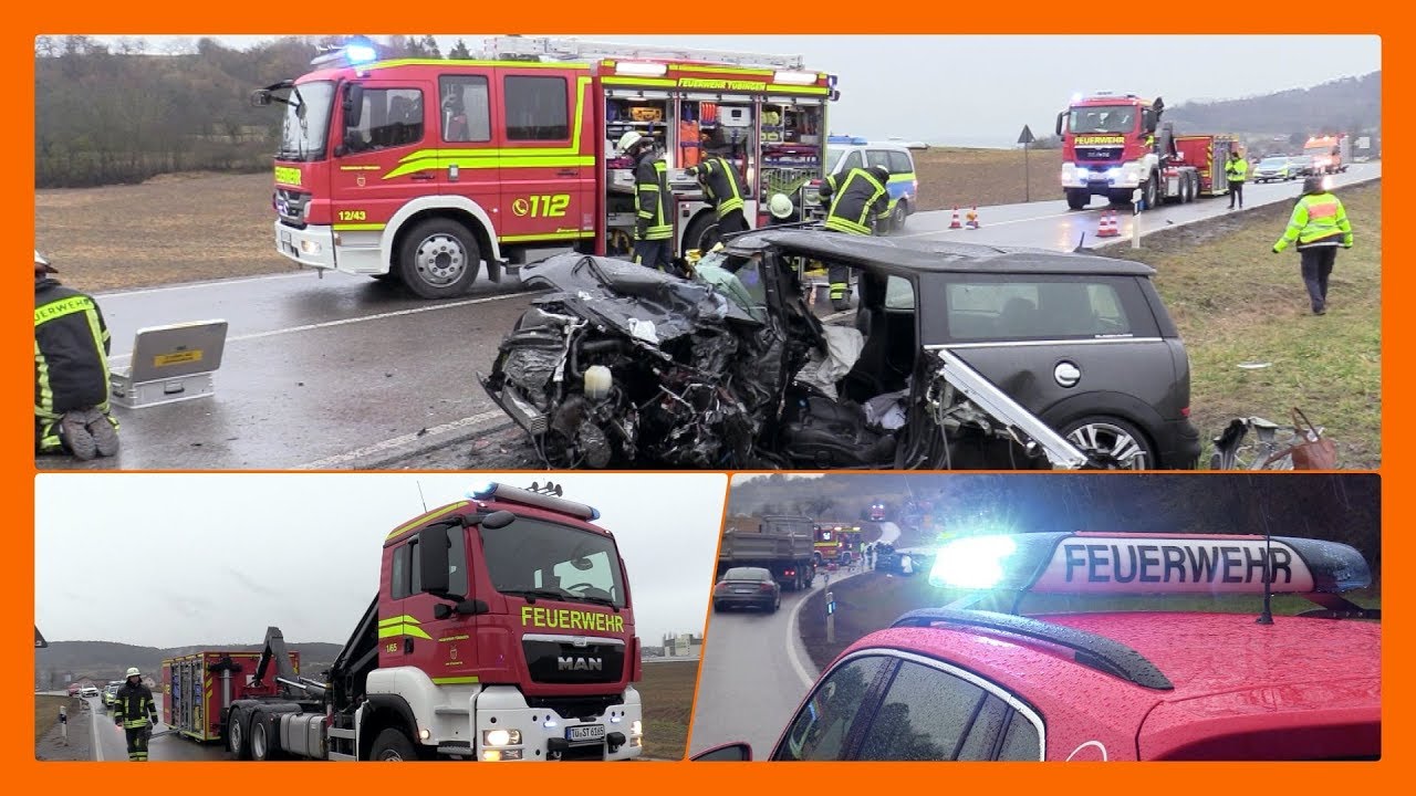 Schwerer Unfall auf der B296 - FRAU IM BMW MINI ERLIEGT IHREN VERLETZUNGEN - (Feuerwehr T&uuml;bingen) [E