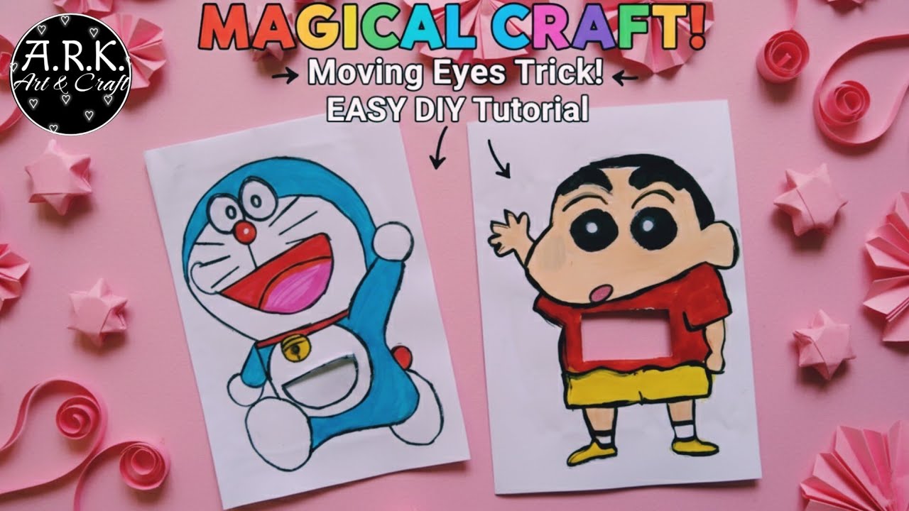 🤯 Moving Eyes Card Trick! (Doraemon & Shin-chan) Easy Paper Magic DIY | 5 Minute Craft! 