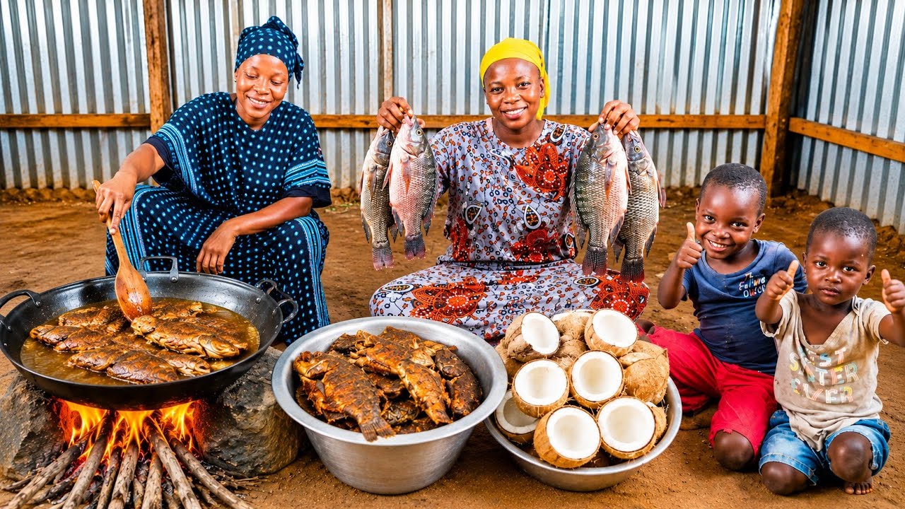 🌟 African Village Cooking | Creamy Coconut Fish Curry with Spicy Cabbage Recipe 