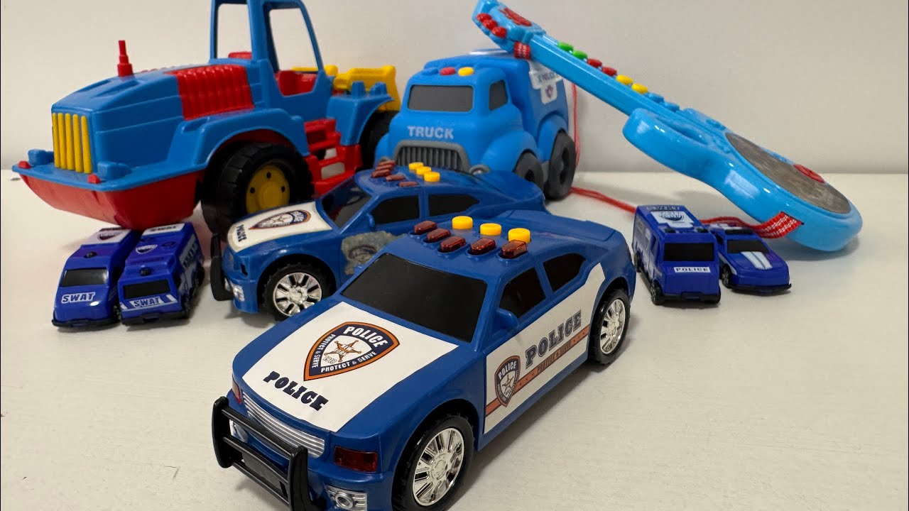 ASMR Satisfying Blue Toys 🔵 | Police Cars, Tractor & Guitar Sounds 