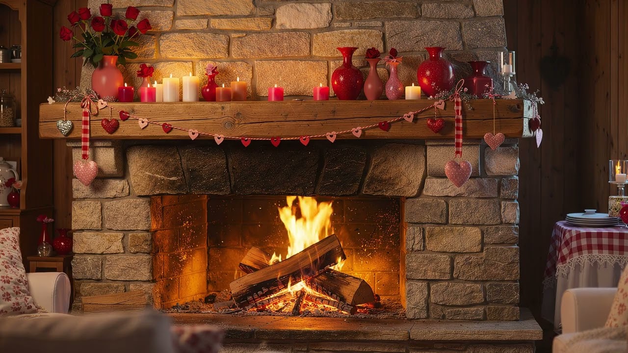 Ambient TV 4K HD - Ambiance TV 4K HD - Feu cheminée - Thème Saint Valentin - Romantique - Amour