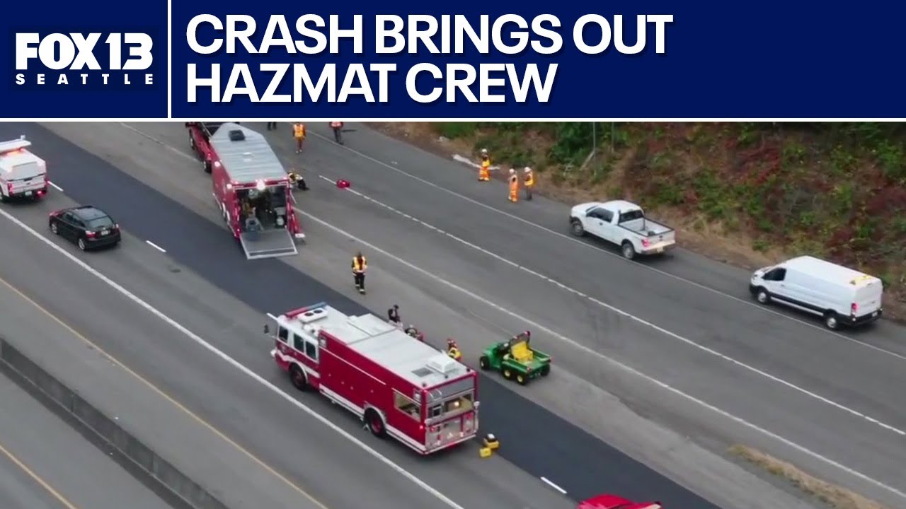 Construction zone crash closes Pierce County freeway after radioactive spill