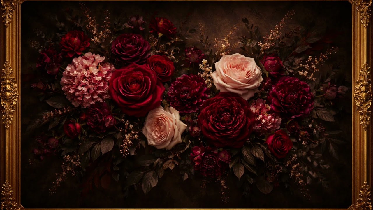 Luxury Dark Floral Frame Art for TV | Moody Vintage Wall Art