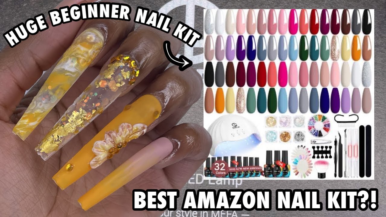HUGE Amazon Gel Nail Kit with UV Lamp | Mefa Gel Polish Kit | Encapsulated Glitter Fall Nails