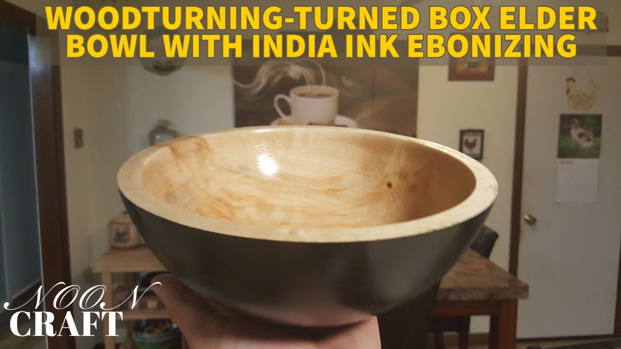WOODTURNING TURNED BOX ELDER BOWL WITH INDIAN INK EBONIZING