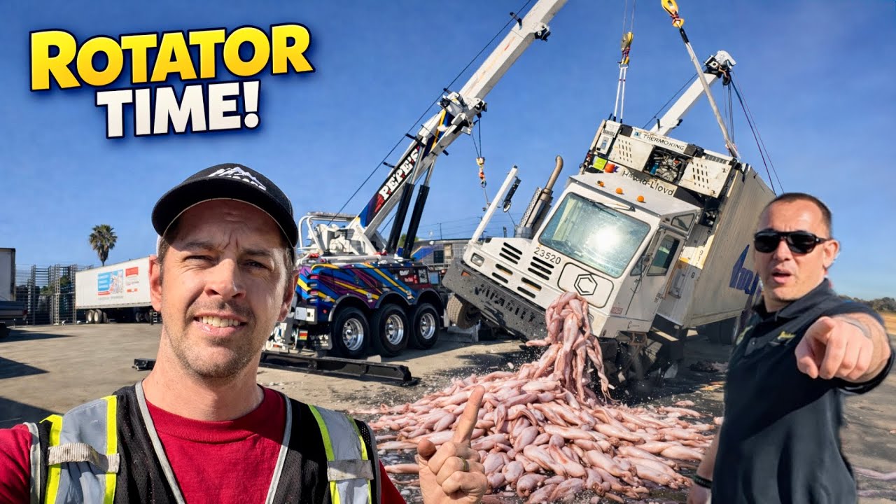 Truck Load Of Squid Goes Over!  Rotators To The Rescue!