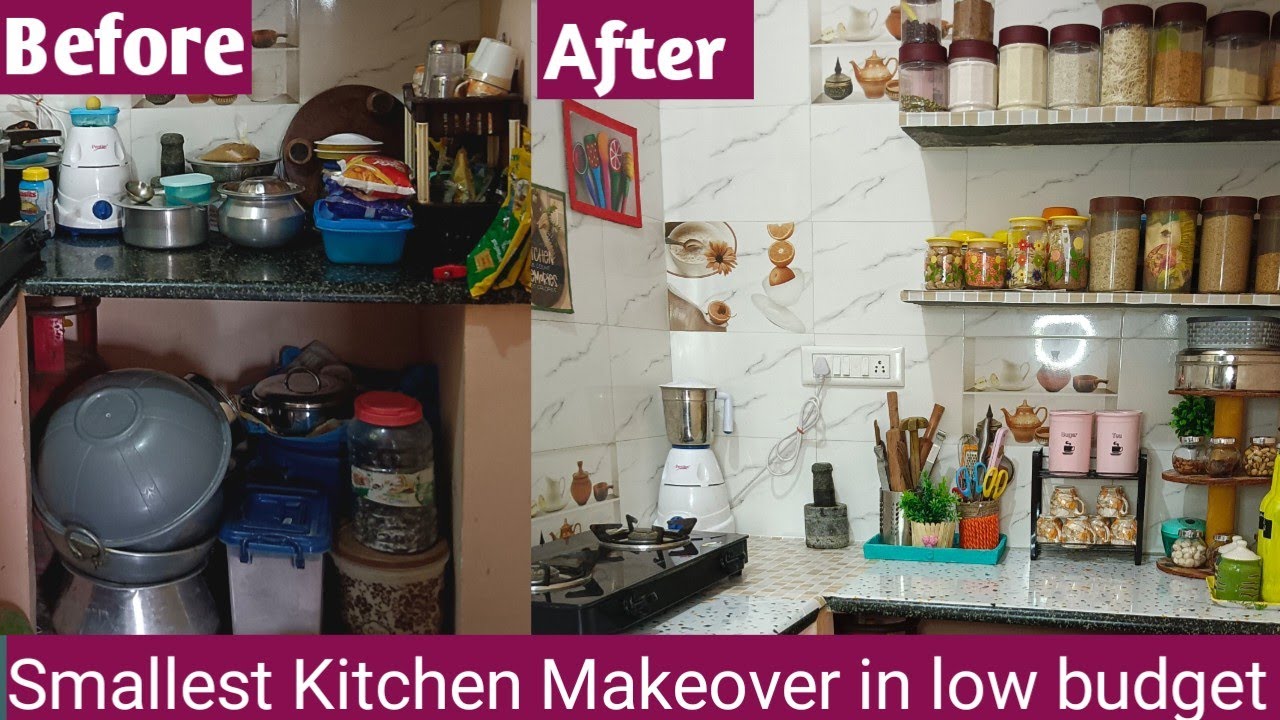 INDIAN Smallest Kitchen Makeover 👉Low budget Makeover with DIY's#indiankitchenmakeover#meeshokitchen