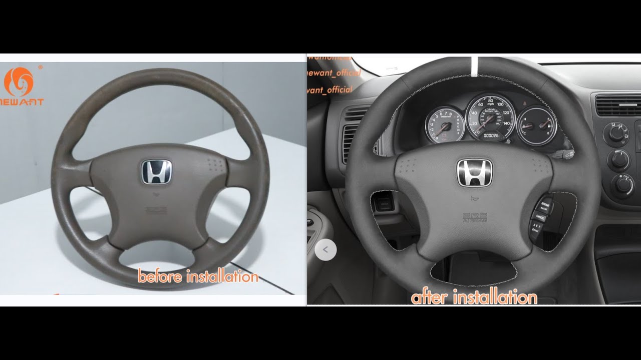 MEWANT---for Honda Civic 7 2003-2005 Hand Stitch Car Steering Wheel Cover Installing