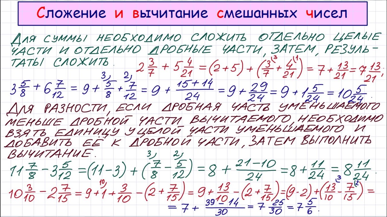 Сложение и вычитание смешанных чисел