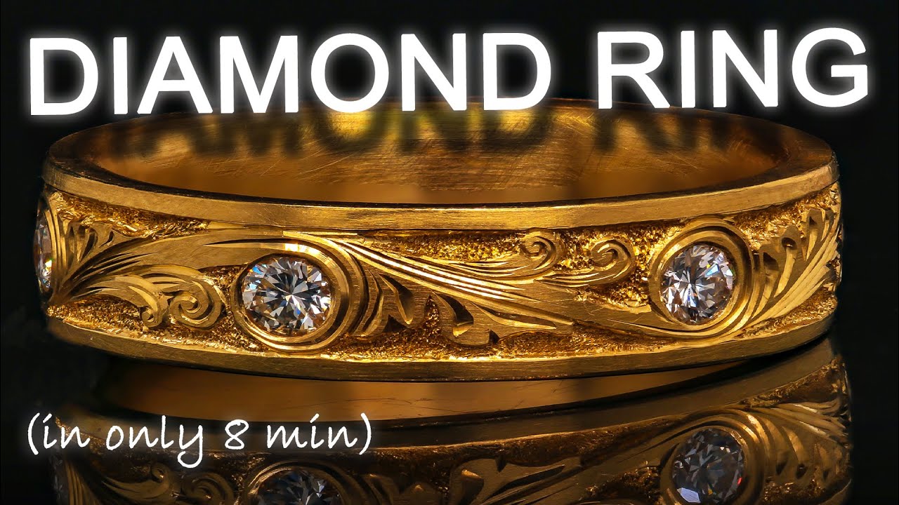 Ring with brilliants and hand engraving - deep relief scrollwork