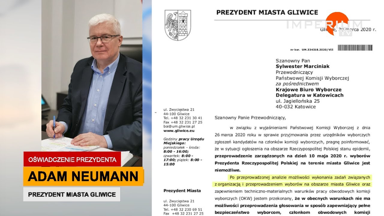 WG 30.03.2020 Prezydent Neumann ostro o wyborach