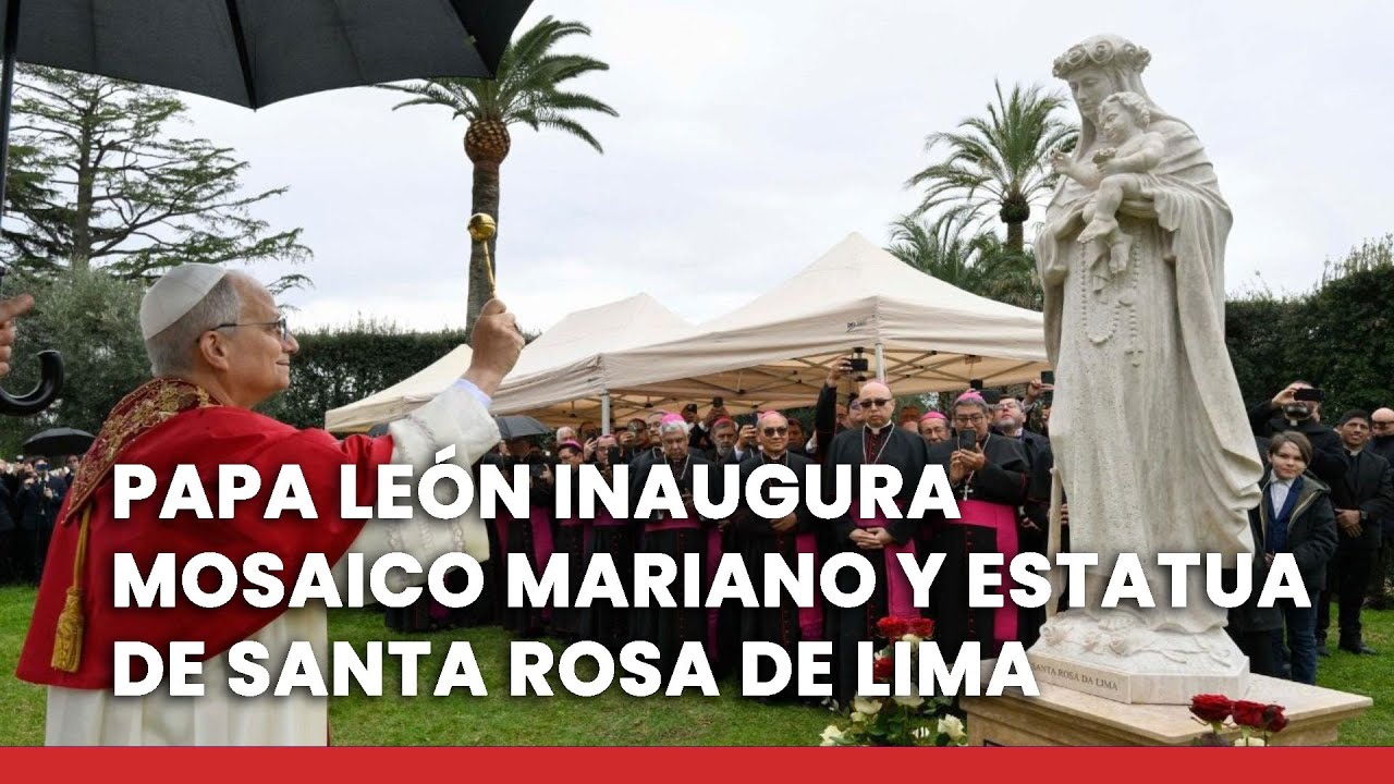 Papa León XIV bendice mosaico mariano e imagen de Santa Rosa de Lima en los Jardines Vaticanos