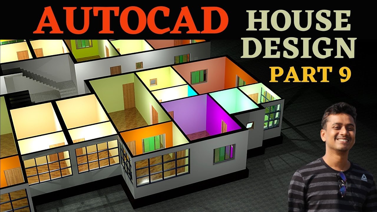 AutoCAD House Design (3D)- Part 9-  Color walls and add lights (rendering) (2021)