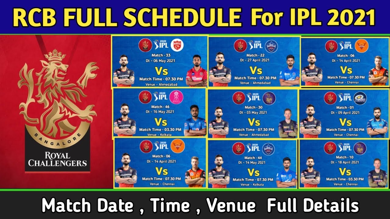 IPL 2021 - RCB Team All 14 Match Full Schedule