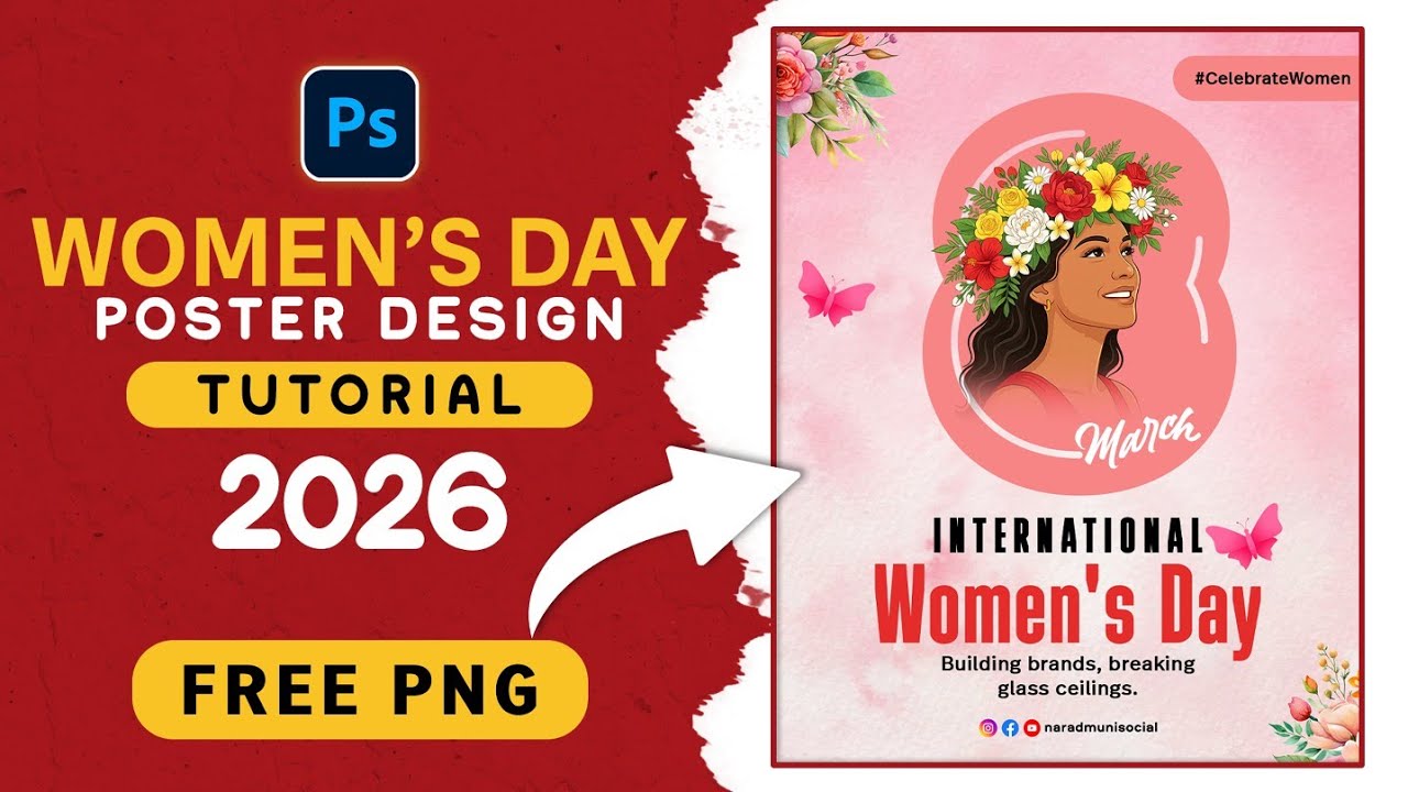 Women's Day Poster Design In Photoshop | Professional Women's Day Poster Design 2026 |