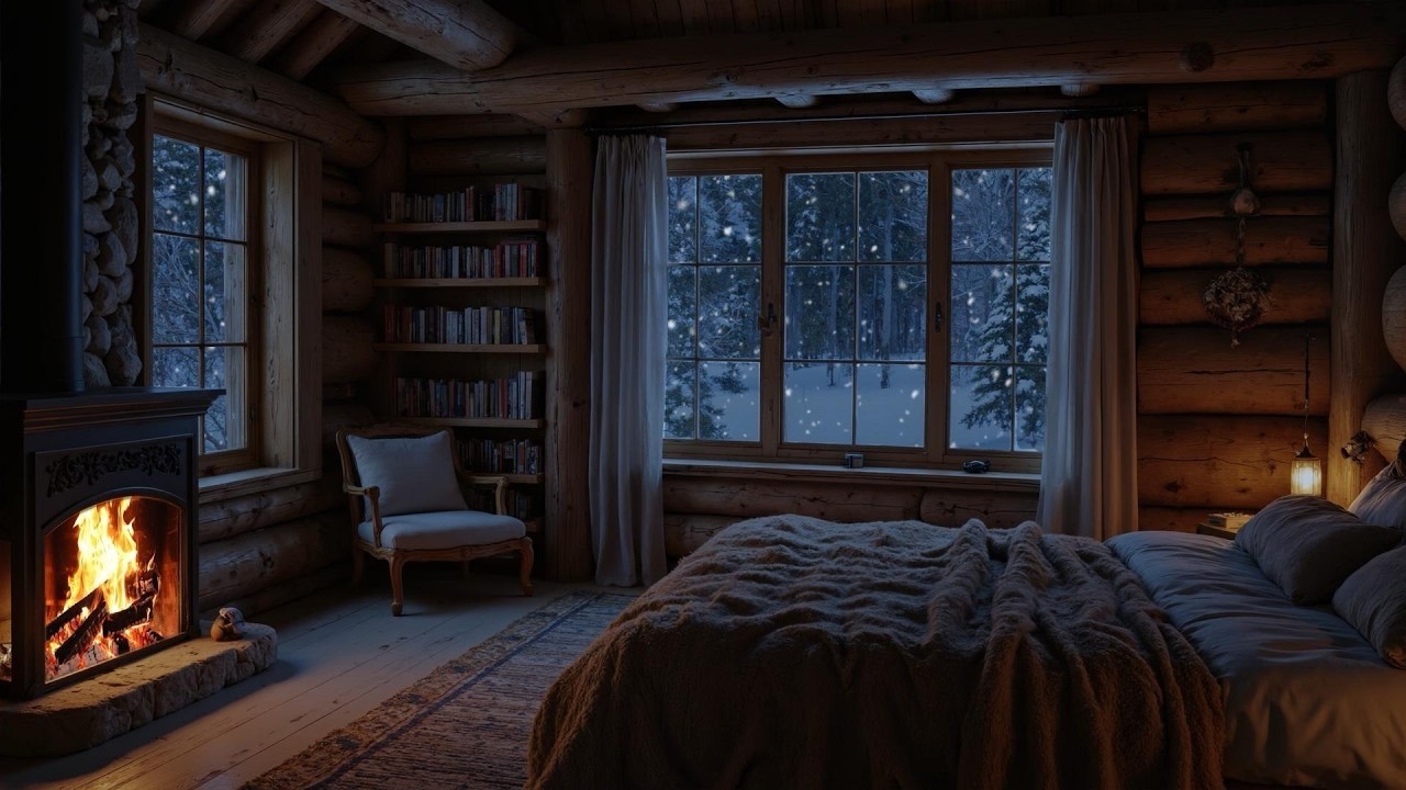 Cozy Fireplace in a Winter Cabin ❄️ | Warm Crackling Fire Sounds to Drift into Deep Sleep