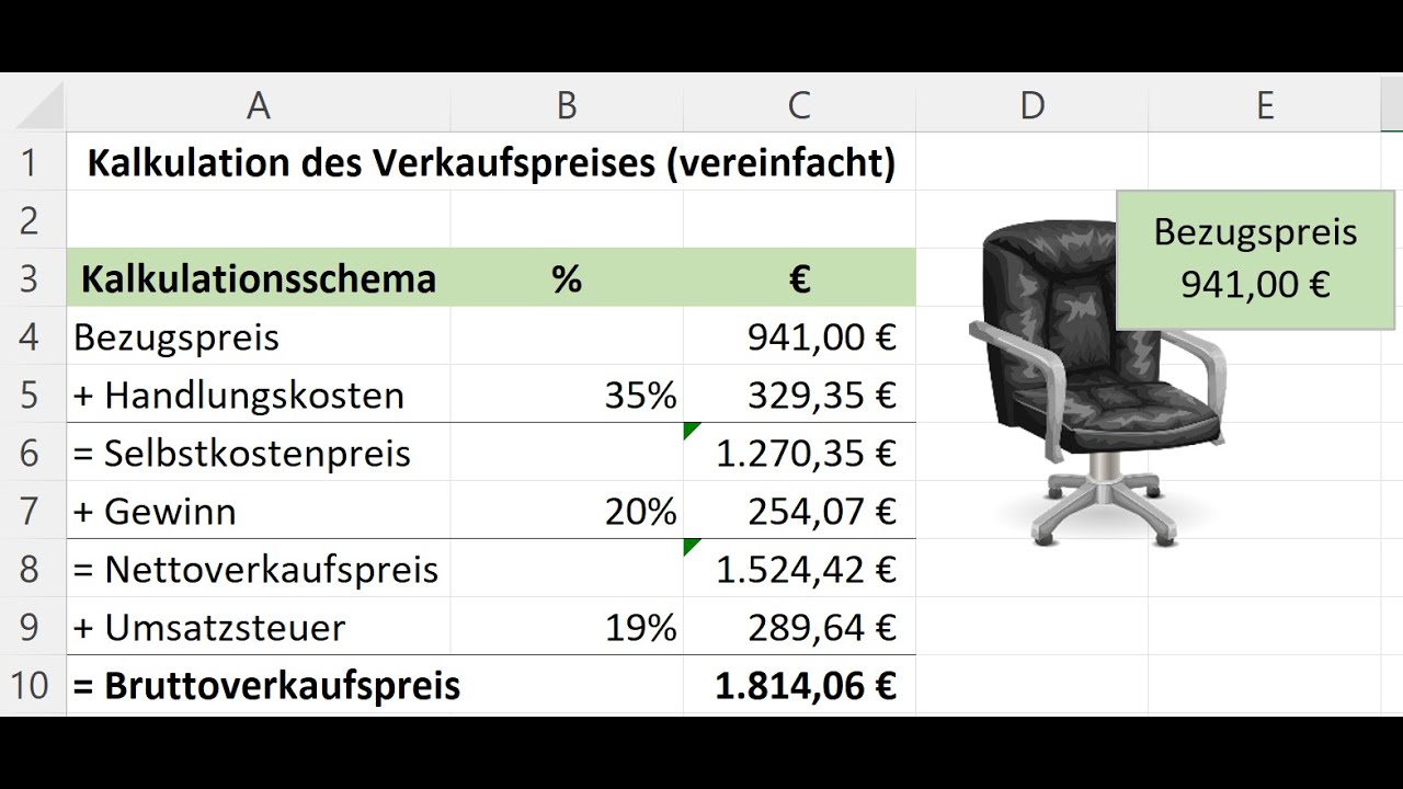 Verkaufspreiskalkulation in Excel