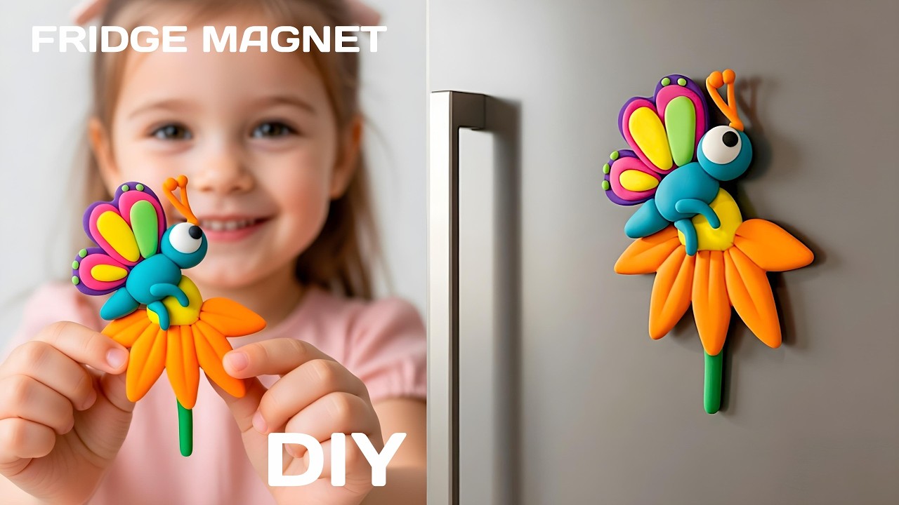 DIY | Air Dry Clay Butterfly on a Flower 🦋🌸| How To Make a Fridge Magnet | Tutorial Handmade 🦋