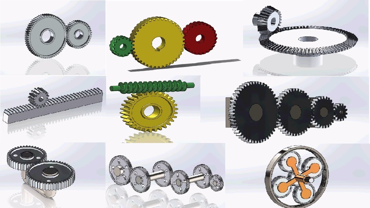 Various types of Gear Drives and Gear Trains working animation in Solidworks