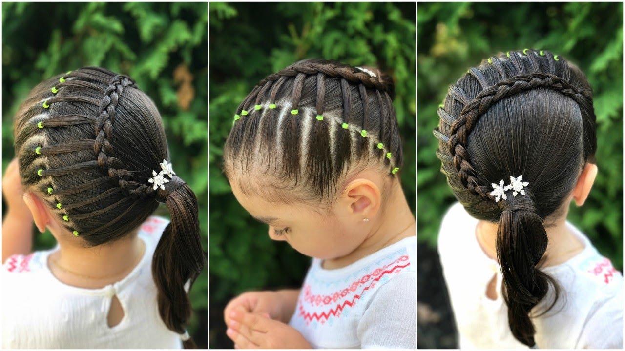 Peinado para niñas con ligas y trenza en media luna|Peinados fáciles y rápidos para niñas|LPH
