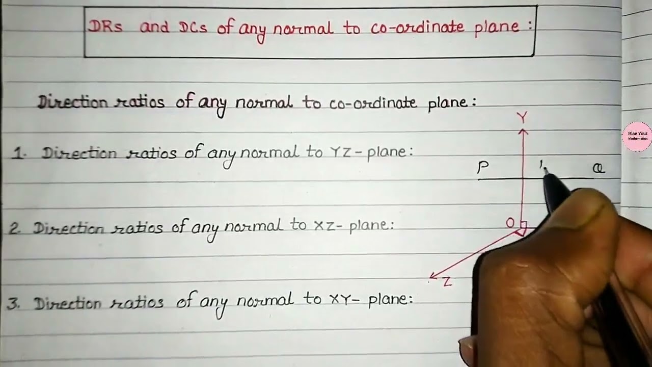 Direction ratio and direction cosine of coordinate plane | Direction cosines of xy, yz, xz planes