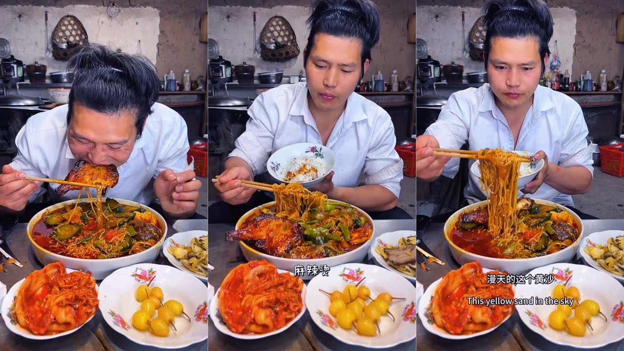 Massive Spicy Feast! Eating Noodles & Roasted Chicken with Kimchi | Satisfying Big Bites