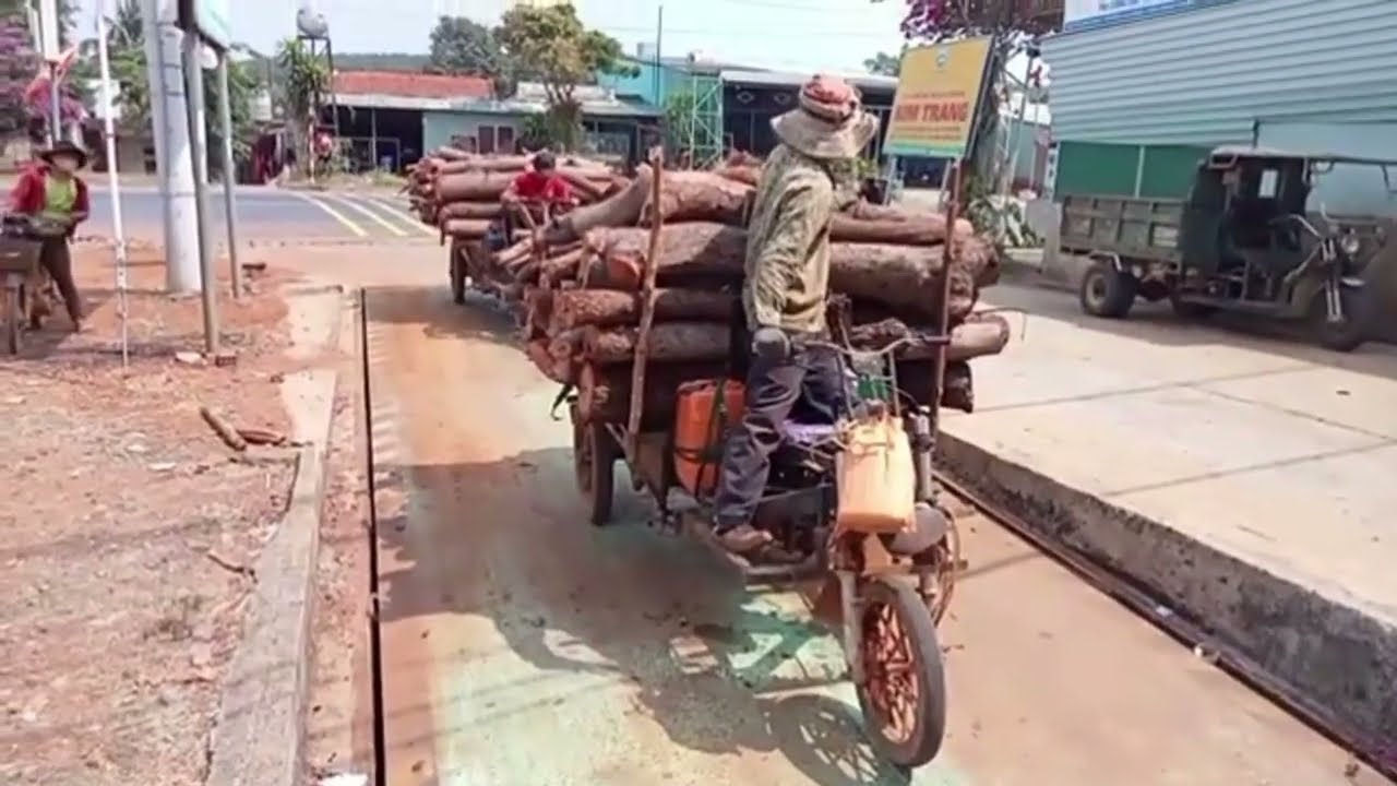 4 xe ba gác độ chế chở củi thi đua nhau quá khỏe
