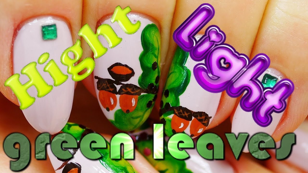 Nail art tutorial Nail Green leaves
