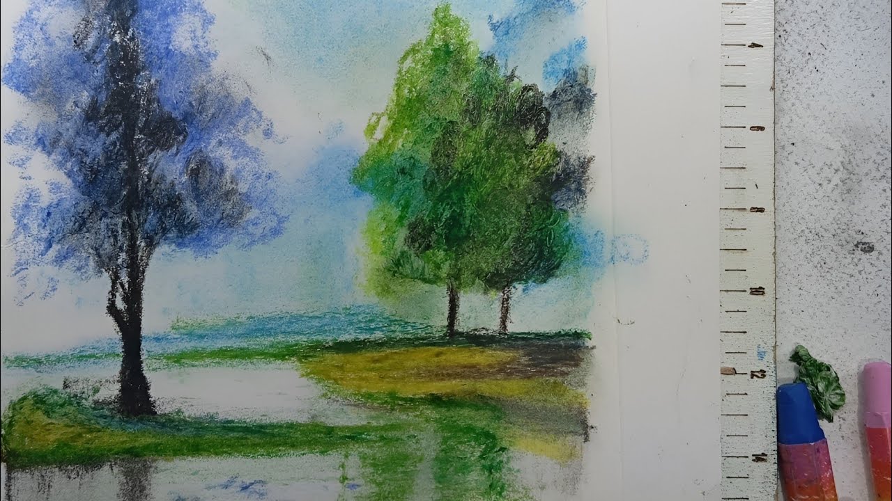 🎨 Beautiful Lake Landscape Drawing with Oil Pastels | Easy Step-by-Step Tutorial for Beginners